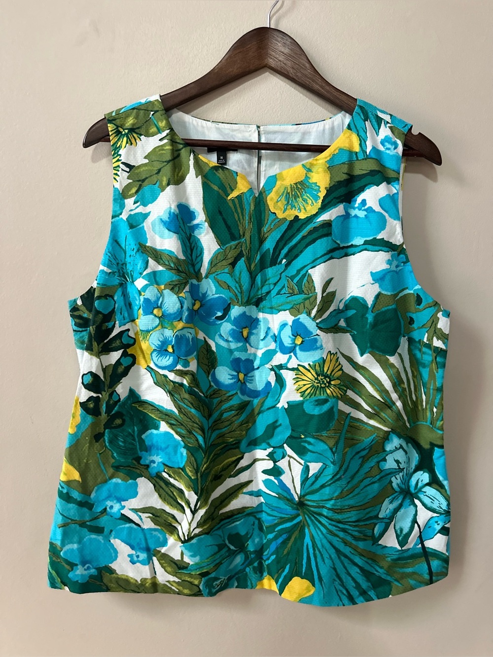Talbots Floral Print Sleeveless Top Size 16 Blue Green Yellow